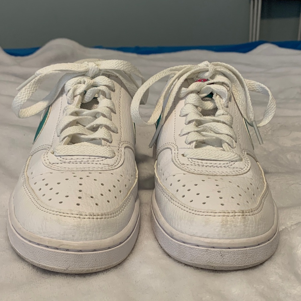 Nike Court Vision Low Sneakers for Women - white with green swoosh